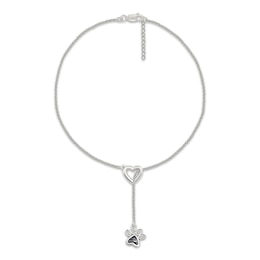 Black & White Diamond Heart & Paw Print Dangle Anklet 1/20 ct tw Sterling Silver 10"