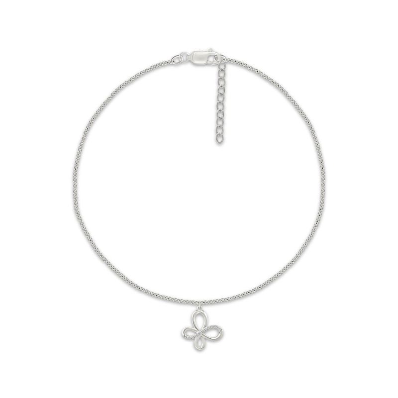 Main Image 1 of Diamond Butterfly Dangle Anklet 1/20 ct tw Sterling Silver 10&quot;