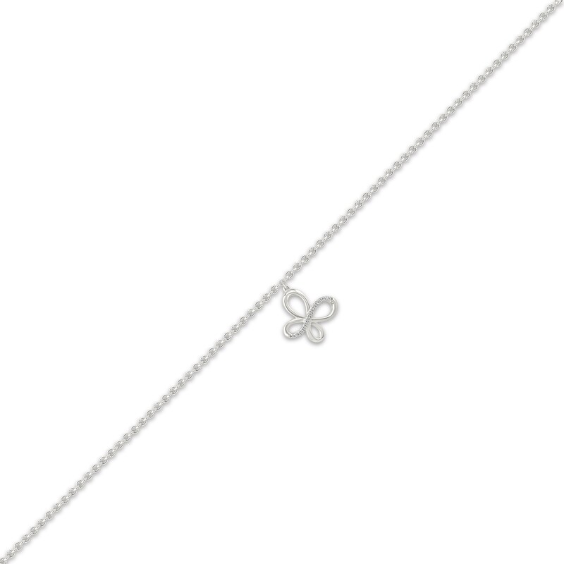 Main Image 2 of Diamond Butterfly Dangle Anklet 1/20 ct tw Sterling Silver 10&quot;