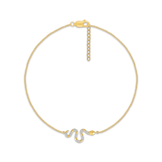 Diamond Snake Anklet 1/15 ct tw 10K Yellow Gold 10"