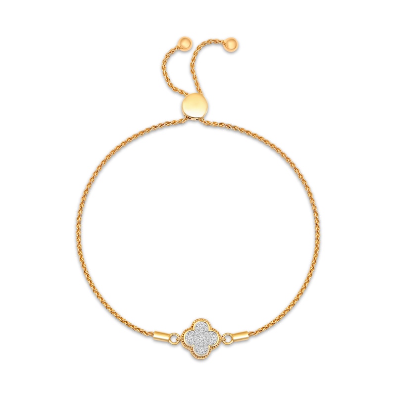 Main Image 1 of Multi-Diamond Clover Bolo Bracelet 1/4 ct tw 10K Yellow Gold