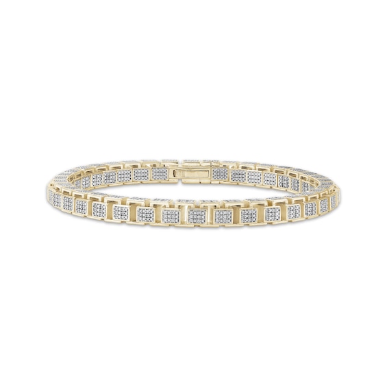 Men's Multi-Diamond Rectangle Link Bracelet 2-1/2 ct tw 10K Yellow Gold 8.5"