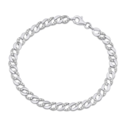 Diamond Alternating Curb Chain Bracelet 1 ct tw 10K White Gold 7.25