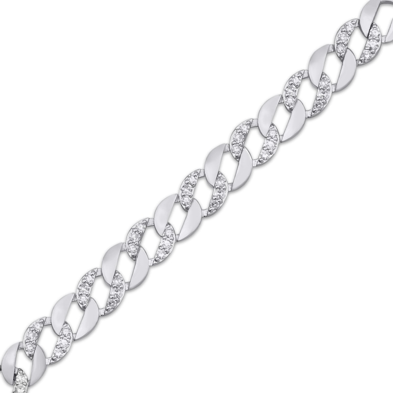 Main Image 2 of Diamond Alternating Curb Chain Bracelet 1 ct tw 10K White Gold 7.25