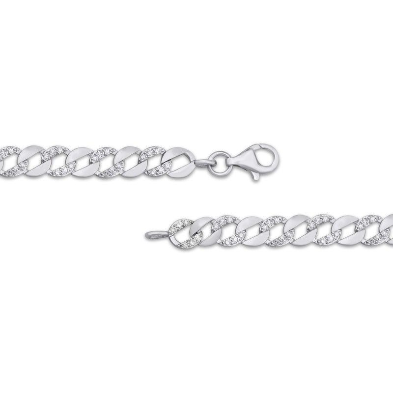 Main Image 3 of Diamond Alternating Curb Chain Bracelet 1 ct tw 10K White Gold 7.25