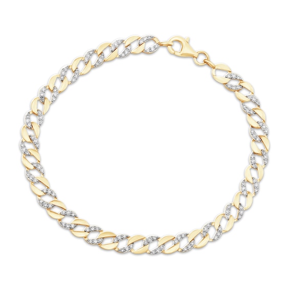 Diamond Alternating Curb Chain Bracelet 1 ct tw 10K Yellow Gold 7.25"