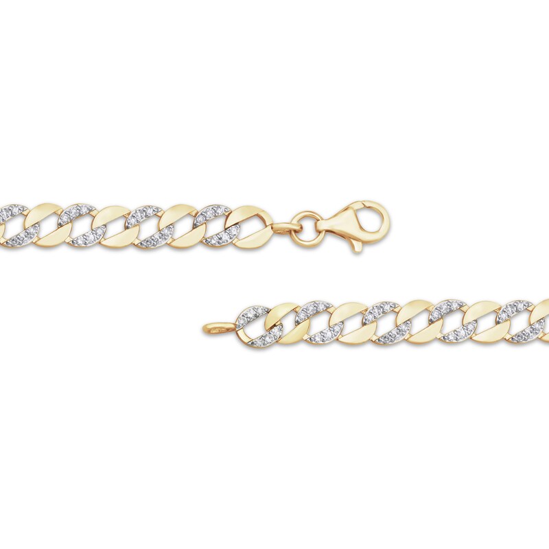Main Image 3 of Diamond Alternating Curb Chain Bracelet 1 ct tw 10K Yellow Gold 7.25&quot;