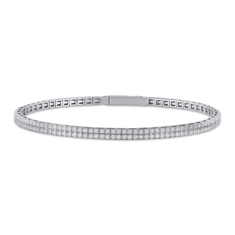 Main Image 1 of Diamond Two-Row Flex Bangle Bracelet 1 ct tw Sterling Silver