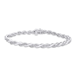 Diamond Alternating Wavy Link Bracelet 1/4 ct tw Sterling Silver 7.5"