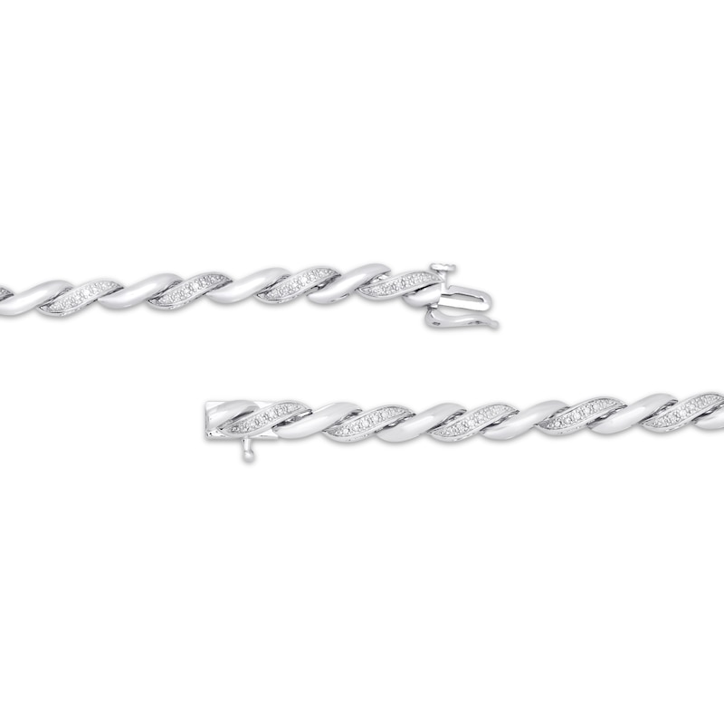 Main Image 3 of Diamond Alternating Wavy Link Bracelet 1/4 ct tw Sterling Silver 7.5&quot;