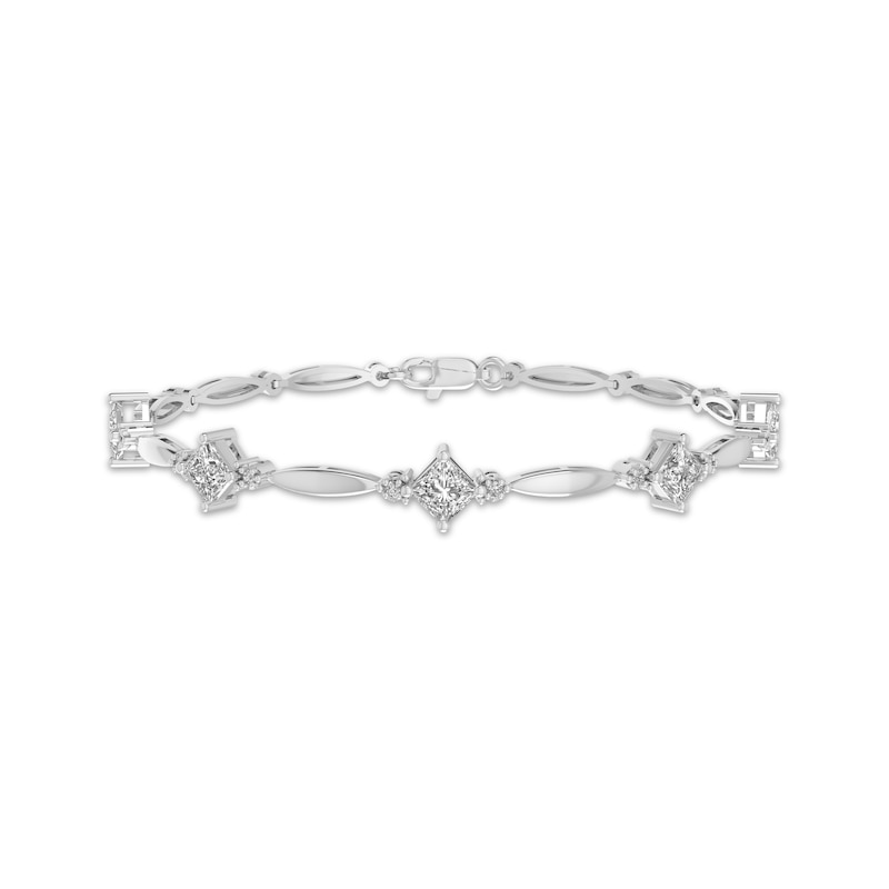 Main Image 1 of Square-Cut White Lab-Created Sapphire Bracelet Sterling Silver 7.25&quot;