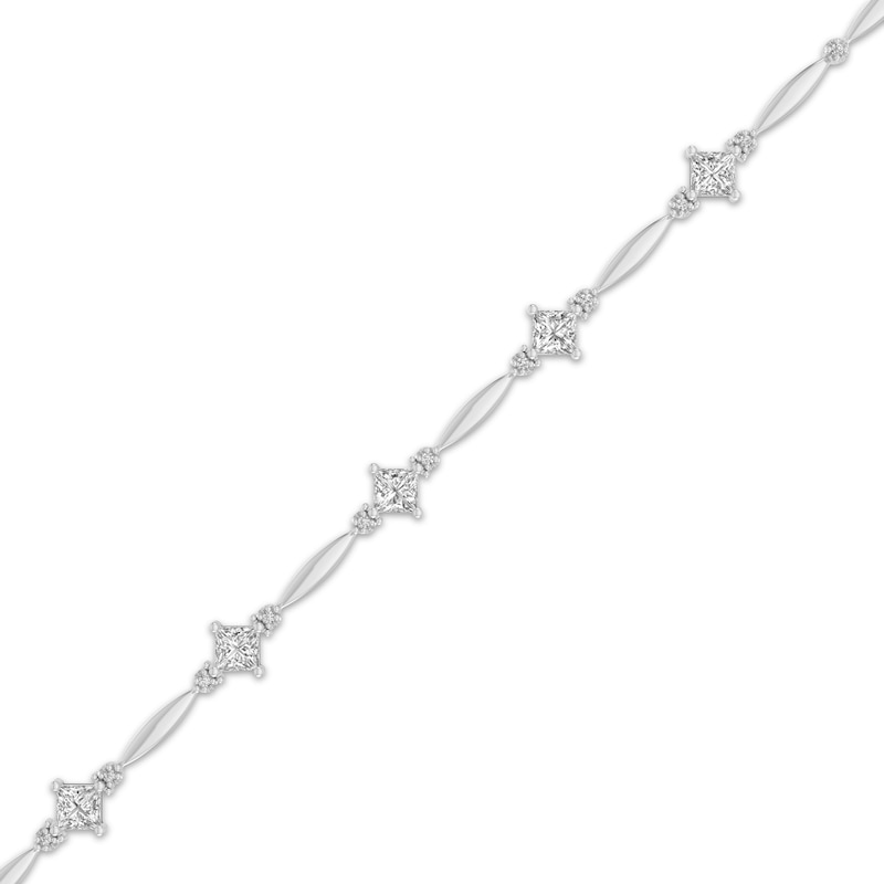 Main Image 2 of Square-Cut White Lab-Created Sapphire Bracelet Sterling Silver 7.25&quot;