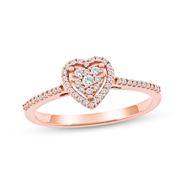 Multi-Diamond Heart-Shaped Halo Promise Ring 1/6 ct tw 10K Rose Gold