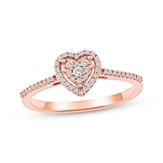 Multi-Diamond Heart-Shaped Halo Promise Ring 1/6 ct tw 10K Rose Gold