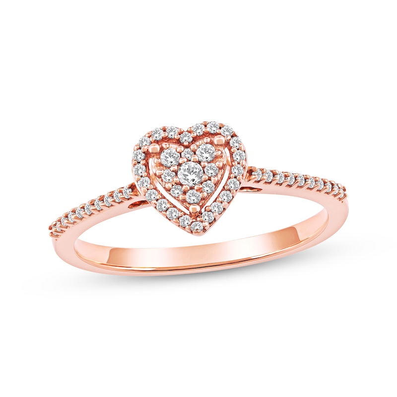 Main Image 1 of Multi-Diamond Heart-Shaped Halo Promise Ring 1/6 ct tw 10K Rose Gold