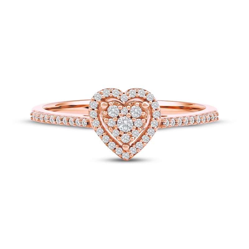 Main Image 3 of Multi-Diamond Heart-Shaped Halo Promise Ring 1/6 ct tw 10K Rose Gold
