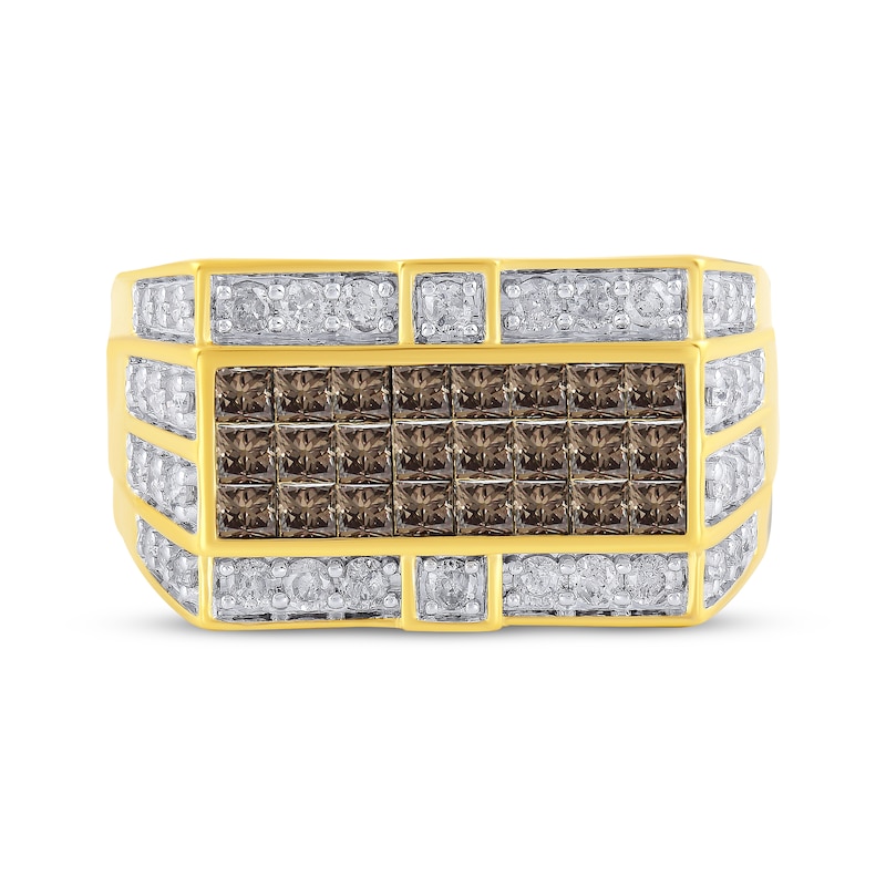 Main Image 3 of Men's Square-Cut Brown Diamond & White Diamond Ring 2 ct tw 10K Yellow Gold