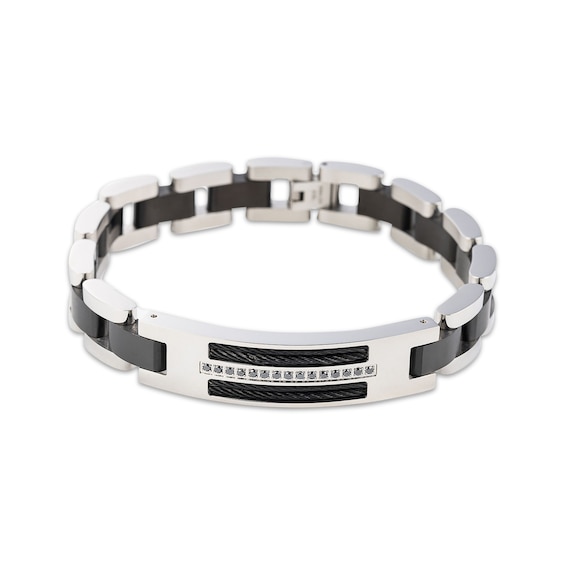 Men's Black Diamond Link Bracelet 1/5 ct tw Stainless Steel with Ion Plating 8.5"
