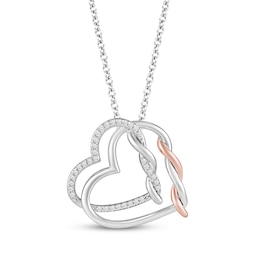 Hallmark Diamonds Intertwined Hearts Necklace 1/15 ct tw Sterling Silver & 10K Rose Gold 18"