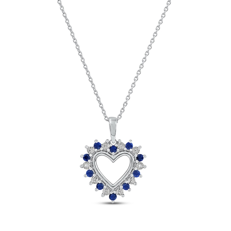 Main Image 1 of Blue Sapphire & Diamond Accent Heart Necklace 10K White Gold 18&quot;