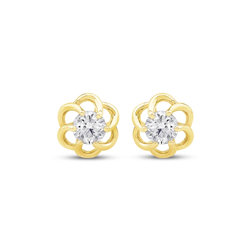 Main Image 2 of Diamond Solitaire Flower Swirl Stud Earrings 1/5 ct tw 10K Yellow Gold (I/I2)