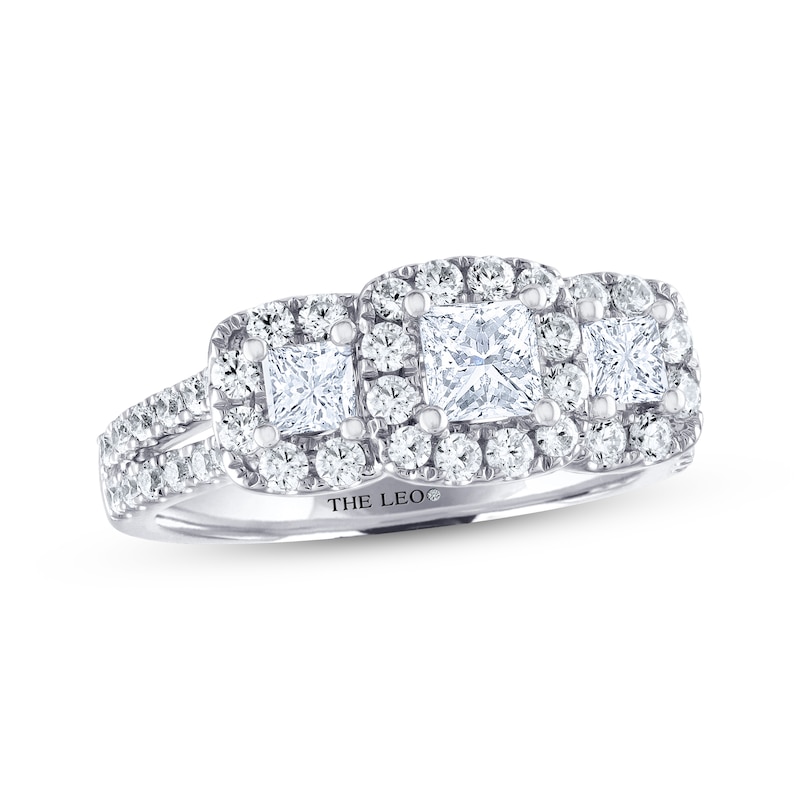 Main Image 1 of THE LEO Diamond Princess-Cut Three-Stone Engagement Ring 1-1/3 ct tw 14K White Gold