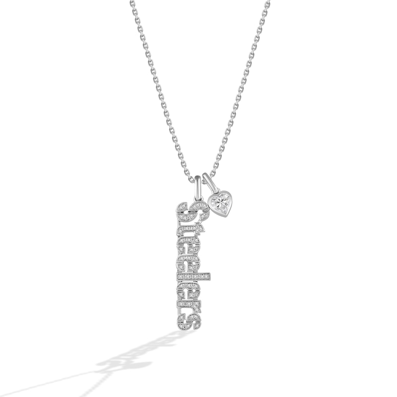 Main Image 1 of True Fans Pittsburgh Steelers 1/10ct tw Diamond and White Lab-Created Sapphire &quot;STEELERS&quot; Heart Necklace Sterling Silver