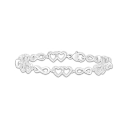 Diamond Double Heart & Infinity Link Bracelet 1/10 ct tw Sterling Silver 7"
