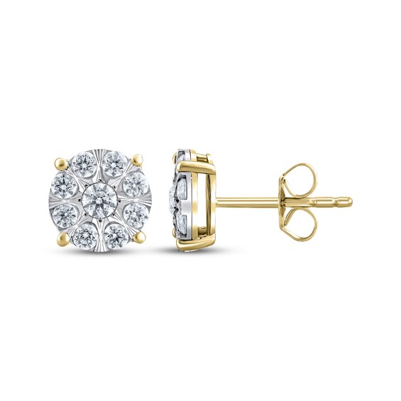 Multi-Diamond Circle Stud Earrings 1 ct tw 10K Yellow Gold