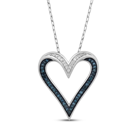 Blue & White Diamond Twist Heart Necklace 1/6 ct tw Sterling Silver 18"