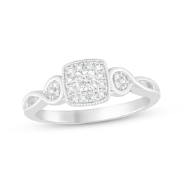 Princess-Cut Diamond Halo Promise Ring 1/5 ct tw Sterling Silver