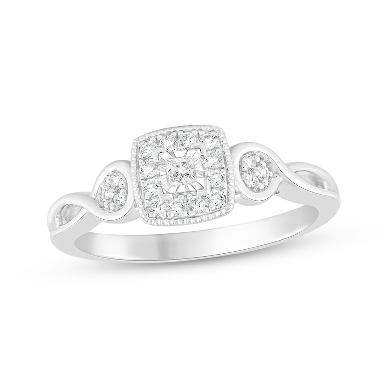 Main Image 1 of Princess-Cut Diamond Halo Promise Ring 1/5 ct tw Sterling Silver