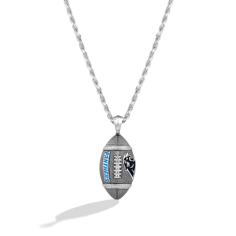 Main Image 1 of True Fans Carolina Panthers 1/20 CT. T.W. Diamond Vertical Football Necklace in Sterling Silver