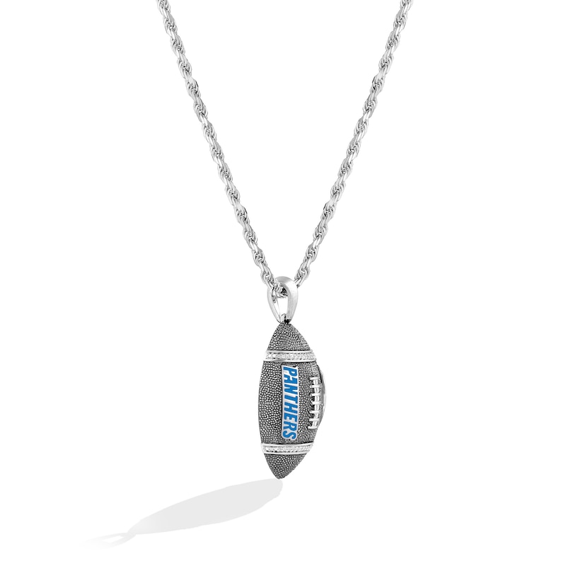 Main Image 2 of True Fans Carolina Panthers 1/20 CT. T.W. Diamond Vertical Football Necklace in Sterling Silver