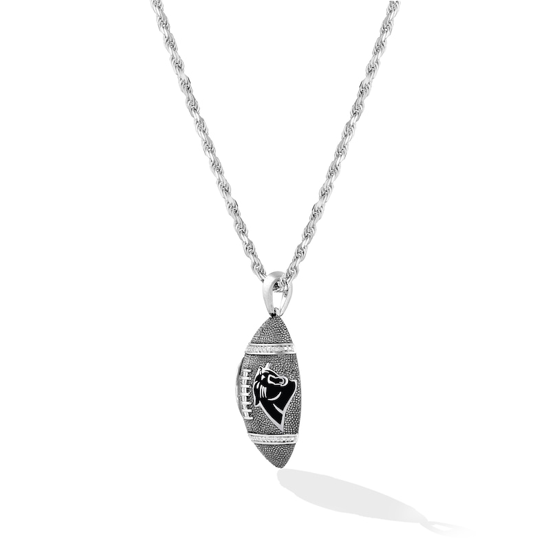 Main Image 3 of True Fans Carolina Panthers 1/20 CT. T.W. Diamond Vertical Football Necklace in Sterling Silver