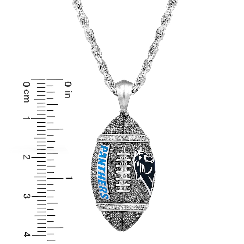 Main Image 4 of True Fans Carolina Panthers 1/20 CT. T.W. Diamond Vertical Football Necklace in Sterling Silver