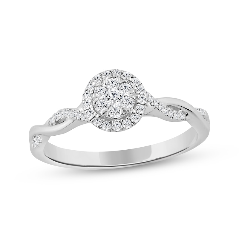 Main Image 1 of Multi-Diamond Halo Twist Promise Ring 1/5 ct tw Sterling Silver