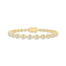 Baguette & Round-Cut Diamond Sideways Heart Link Bracelet 1 ct tw 10K Yellow Gold 7.25"