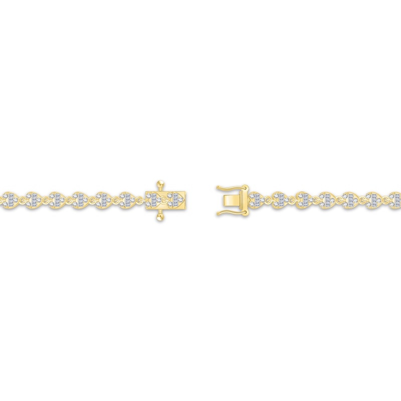 Main Image 3 of Baguette & Round-Cut Diamond Sideways Heart Link Bracelet 1 ct tw 10K Yellow Gold 7.25&quot;