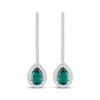 Thumbnail Image 2 of Pear-Shaped Lab-Created Emerald & White Lab-Created Sapphire Halo Drop Earrings Sterling Silver