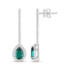 Thumbnail Image 3 of Pear-Shaped Lab-Created Emerald & White Lab-Created Sapphire Halo Drop Earrings Sterling Silver