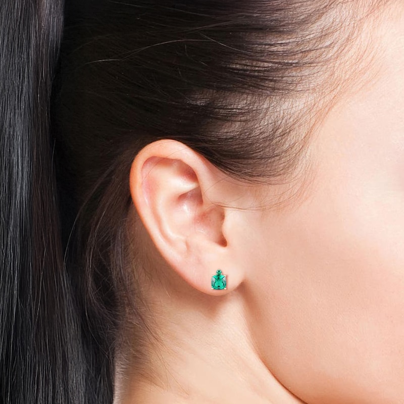 Main Image 3 of Cushion & Round-Cut Lab-Created Emerald Stud Earrings 10K Yellow Gold