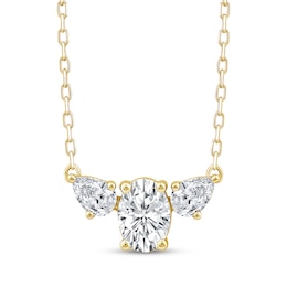 Memories Moments Magic Oval-Cut & Pear-Shaped Lab-Grown Diamond Three-Stone Necklace 3/4 ct tw 14K Yellow Gold 18"