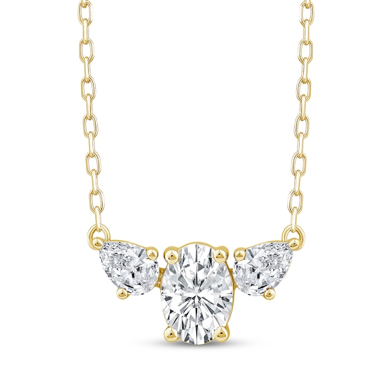 Memories Moments Magic Oval-Cut & Pear-Shaped Lab-Grown Diamond Three-Stone Necklace 3/4 ct tw 14K Yellow Gold 18"