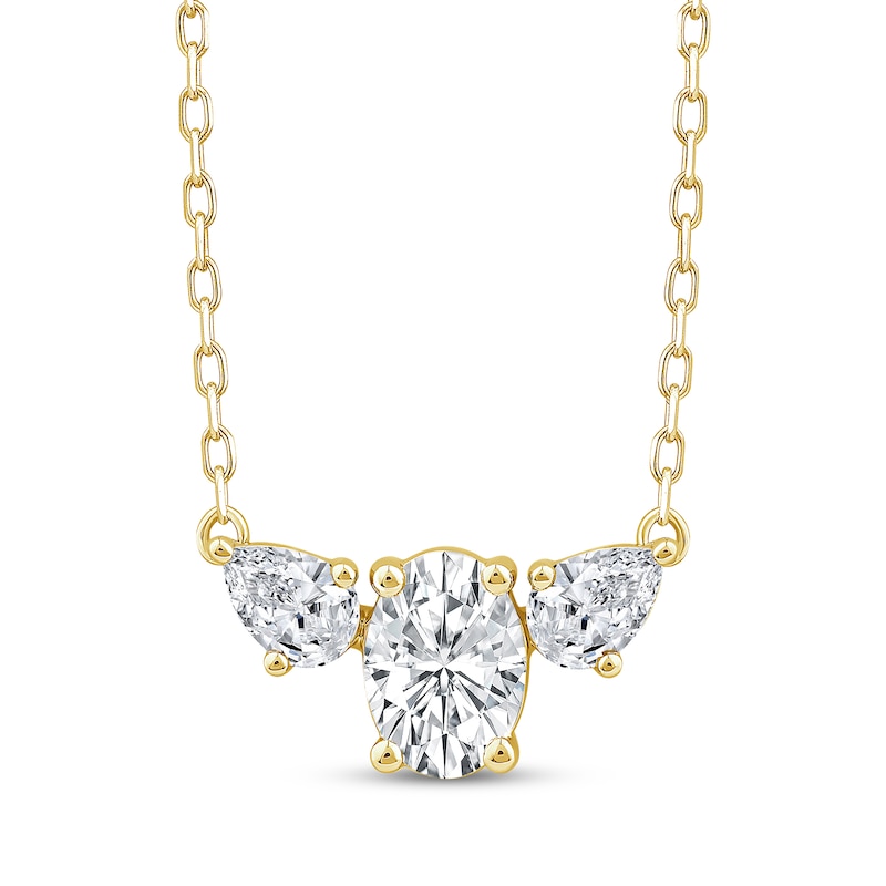 Main Image 1 of Memories Moments Magic Oval-Cut & Pear-Shaped Lab-Grown Diamond Three-Stone Necklace 3/4 ct tw 14K Yellow Gold 18"