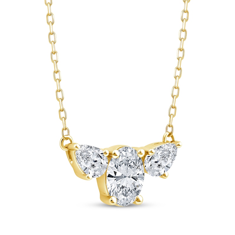 Main Image 3 of Memories Moments Magic Oval-Cut & Pear-Shaped Lab-Grown Diamond Three-Stone Necklace 3/4 ct tw 14K Yellow Gold 18"