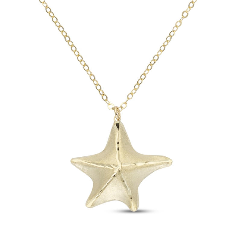 Main Image 1 of Diamond-Cut Starfish Necklace 14K Yellow Gold 18"