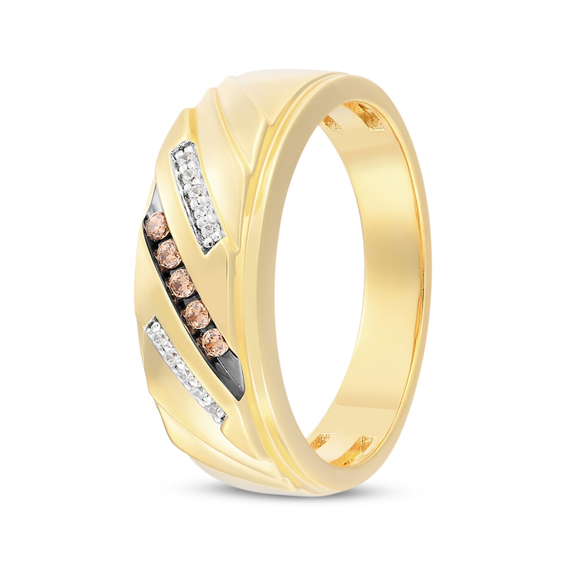 Main Image 2 of Men's Now + Forever Brown & White Diamond Diagonal Wedding Band 1/8 ct tw 10K Yellow Gold