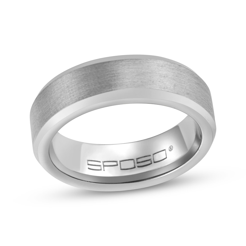 Main Image 1 of Beveled Edge Wedding Band Gray Ion-Plated Tungsten Carbide 7mm