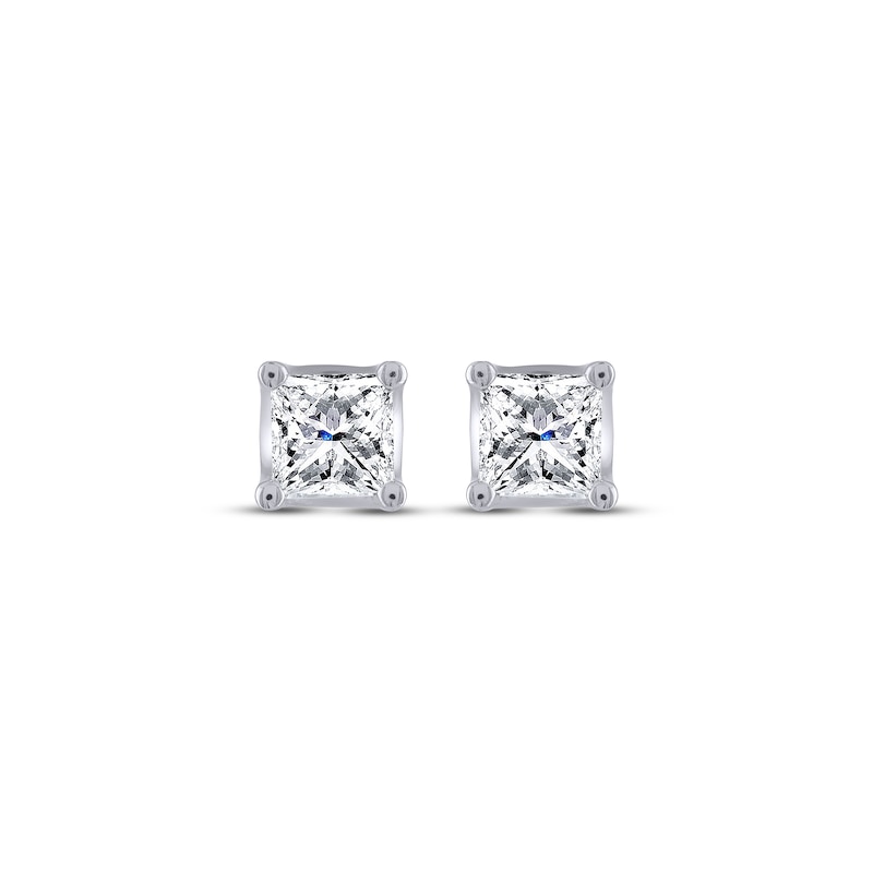 Main Image 2 of THE LEO Legacy Lab-Grown Diamond Princess-Cut Solitaire Stud Earrings 1 ct tw 14K White Gold (F/VS2)